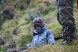 Carol wrapped up against cold and midges